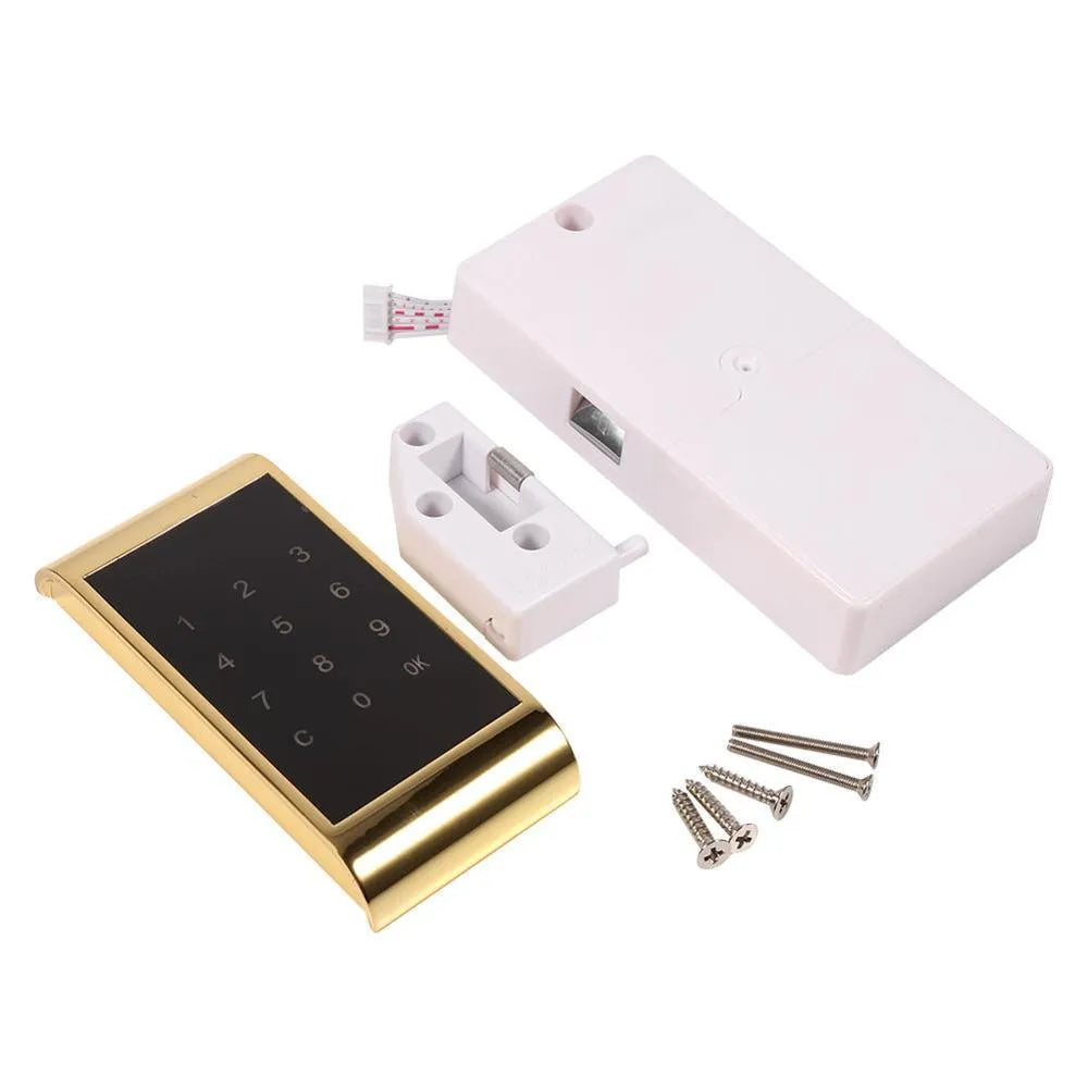 Silver or gold zinc alloy temporary deposit code lock with 4-digit combination dial.