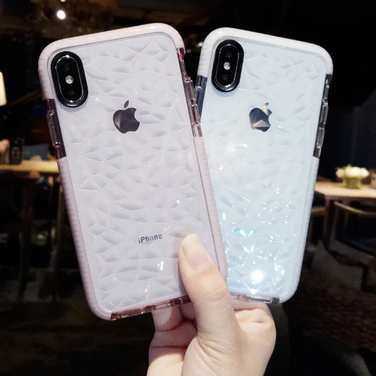Slim TPU iPhone case with a coloured striped edge, shown on an iPhone.