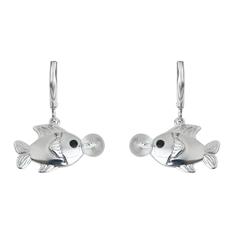 A pair of original design Bubble Fish earrings made from copper with an electroplated finish, featuring goldfish animal modelling.