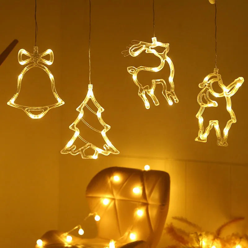 Christmas LED suction cup chandelier with Santa Claus and snowman designs for window decoration