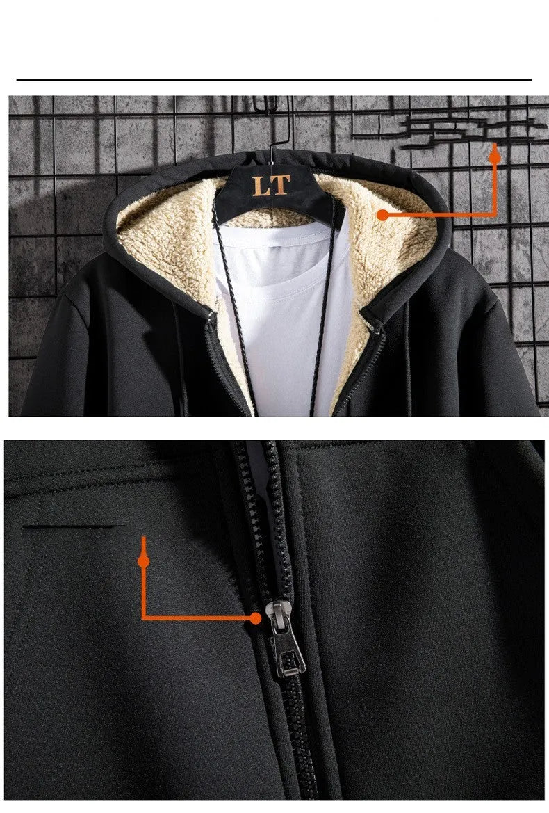 Men's loose fit hooded sweater in grey polyester blend, long sleeves, collarless, autumn winter casual wear