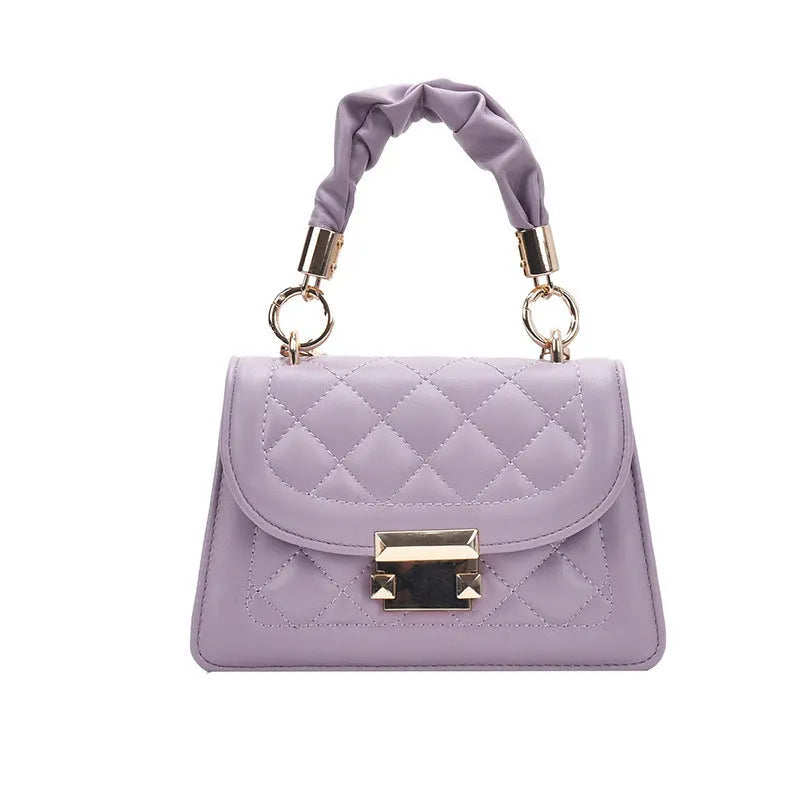 Korean-style women's square shoulder bag with rhombus pattern in purple, black or beige colours
