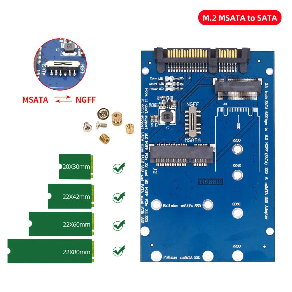 SATA3 to M.2 NGFF MSATA SSD conversion adapter card in black and blue options