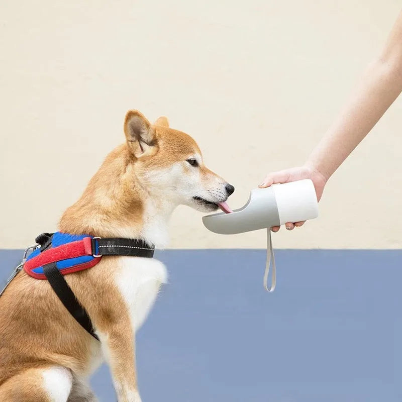 White Moestar Rocket Pet Cup with grey accents, showing the water outlet and one-button lock on a portable dog water bottle.