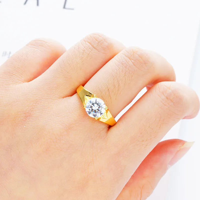 Women's adjustable copper ring with placer gold zircon stone, shown in multiple colour options.
