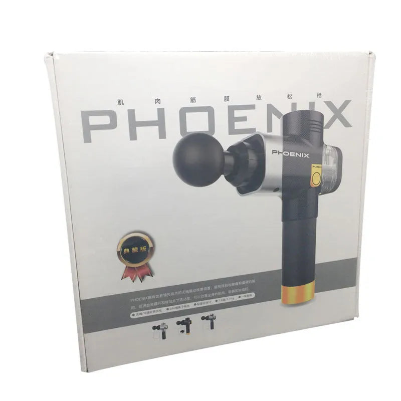 Fascia massage gun with four interchangeable heads in black finish