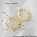 Yellow gold geometric drop earrings for women, showing 2.6x1.7cm size.
