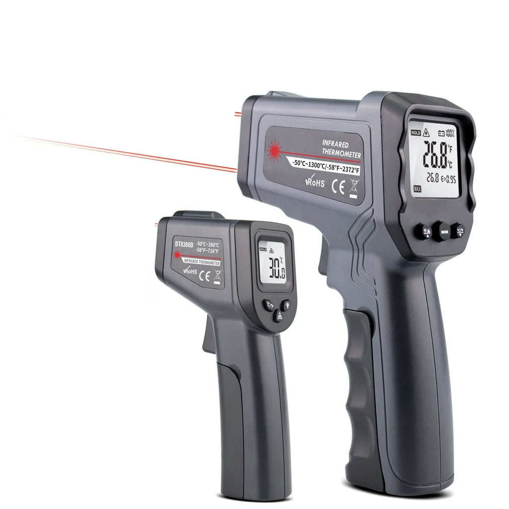 Handheld infrared thermometer black plastic body with LCD display for non-contact temperature measurement