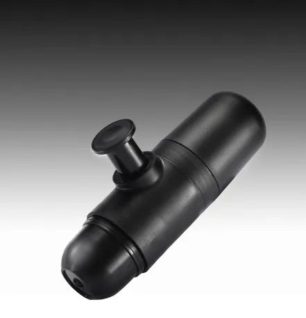 Compact black portable manual coffee machine for espresso, shown with dimensions 6cm by 17.5cm