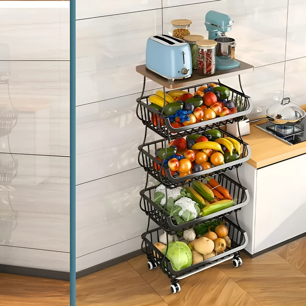 Black six-layer foldable floor storage rack with carbon steel frame