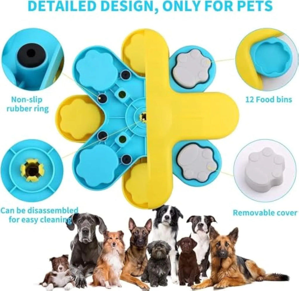 Yellow three-layer rotating dog puzzle feeder toy with non-slip base