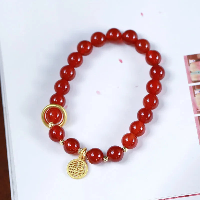 Natural red agate bracelet with weaving construction and blessing card