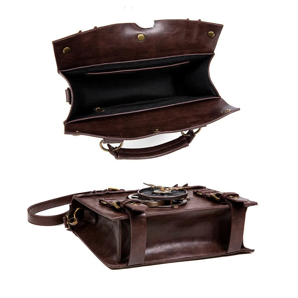 Bronze steampunk industrial retro style shoulder bag with metal hardware and pillow shape