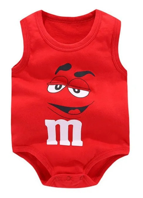 Sleeveless 100% cotton baby vest for newborns in a printed design.