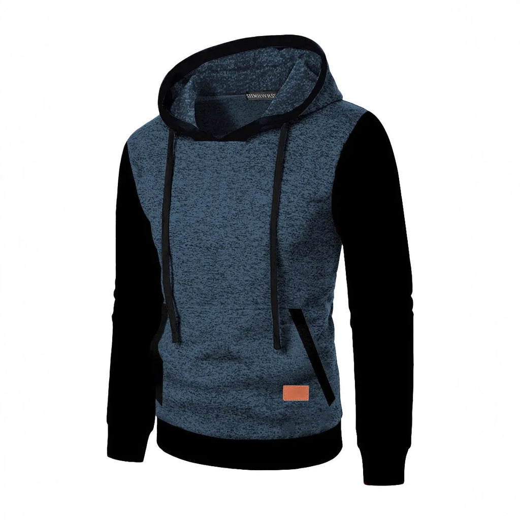 Men's loose-fit polyester hooded cardigan sweater in solid colour, long sleeves, front view