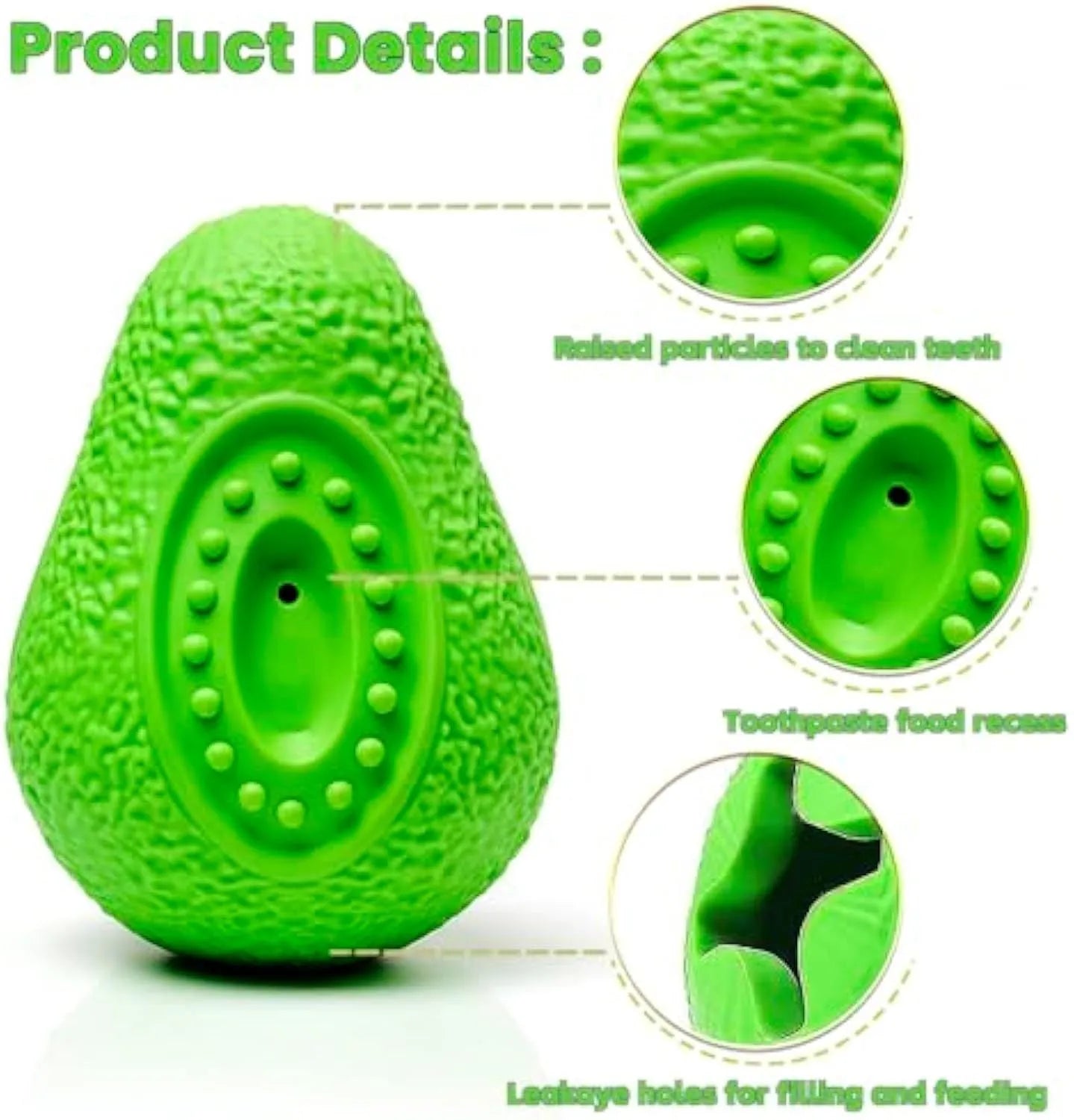 Green avocado-shaped heavy duty natural rubber dog chew toy for aggressive chewers
