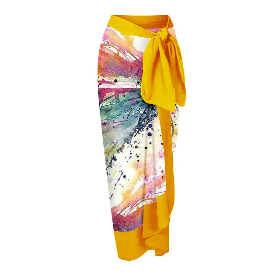 Yellow women's one-piece swimsuit with conservative design concealing belly area, sleeveless briefs style