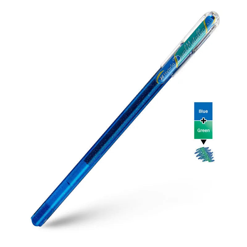 Flash 1.0mm glitter gel pen in multiple colours showing metal barrel and pearlescent ink.