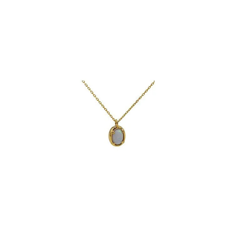 S925 silver plating jelly opal pendant necklace with geometric oval design on silver chain