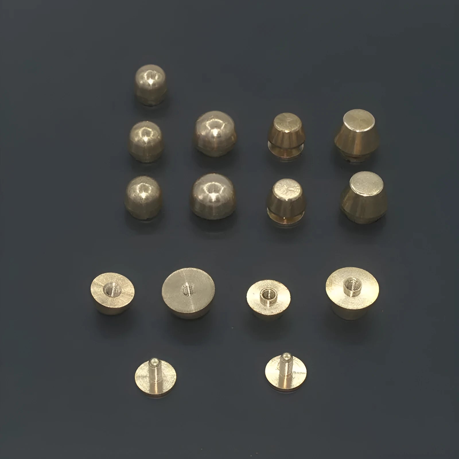 Brass decorative buckle foot nails in 10x6mm and 12x7mm round and bucket shapes