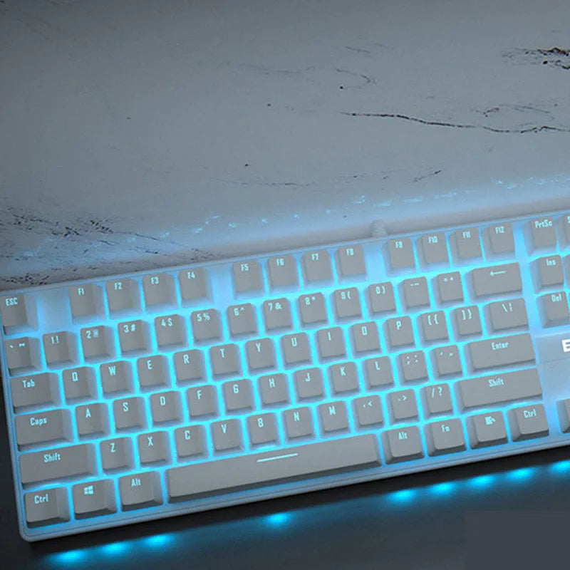 Pink coloured mechanical keyboard with 104 keys, showcasing choice of black, green, or red mechanical switches.