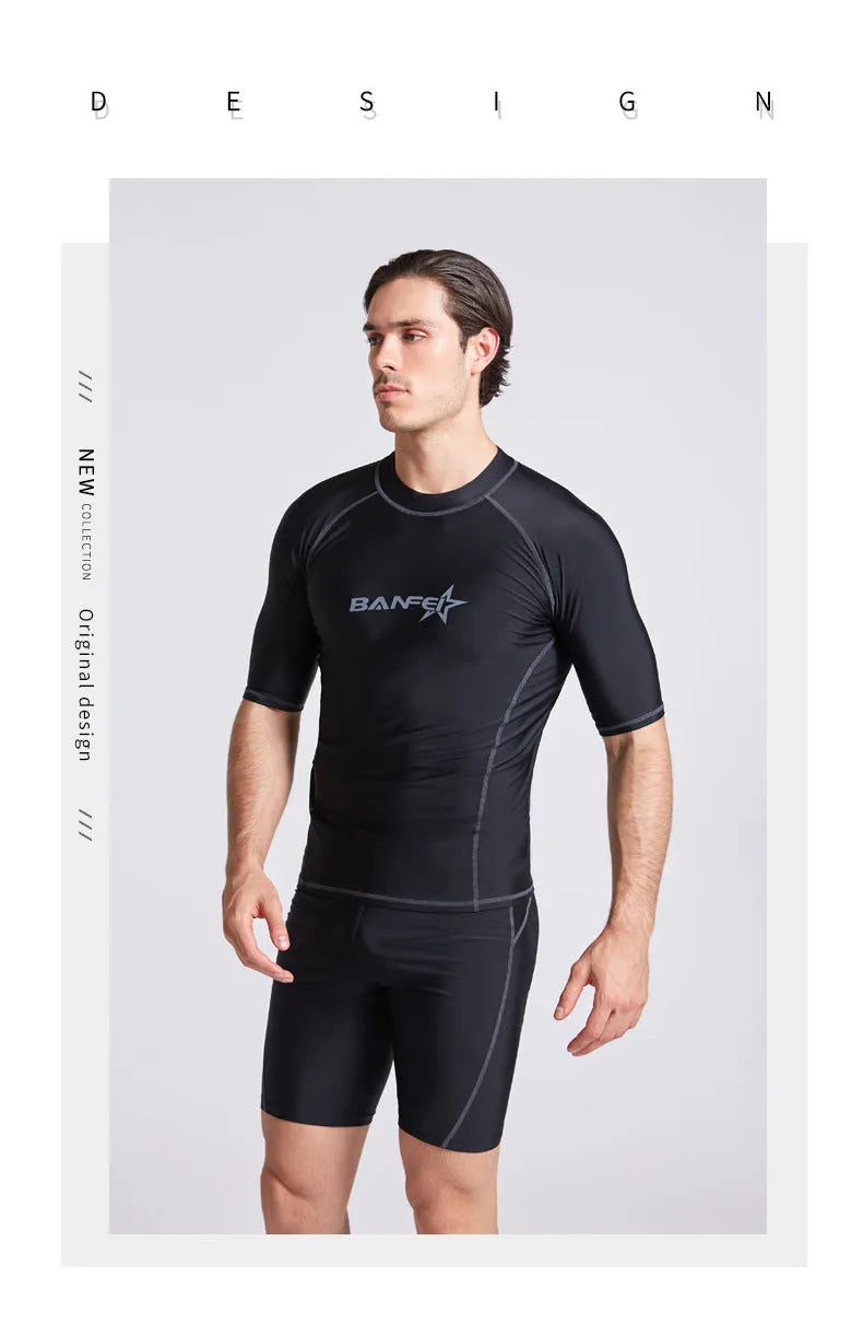 Men's half sleeve quick-dry wetsuit for snorkeling and surfing with matching swim pants