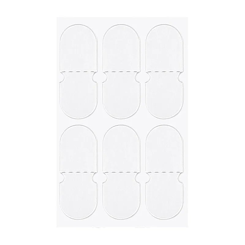 Close-up of transparent and frosted TPU ear patches on backing paper, showing 0.1cm thickness.