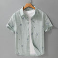 Men's pure cotton short sleeve shirt with printed letter design in light green colour