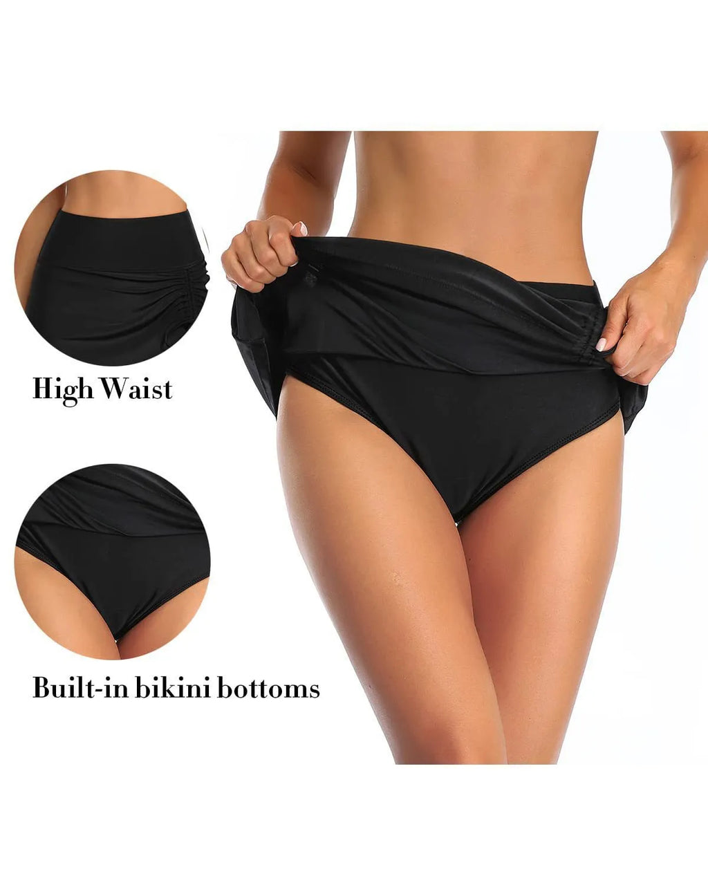 Women's solid colour polyester swimming trunks shown in briefs style