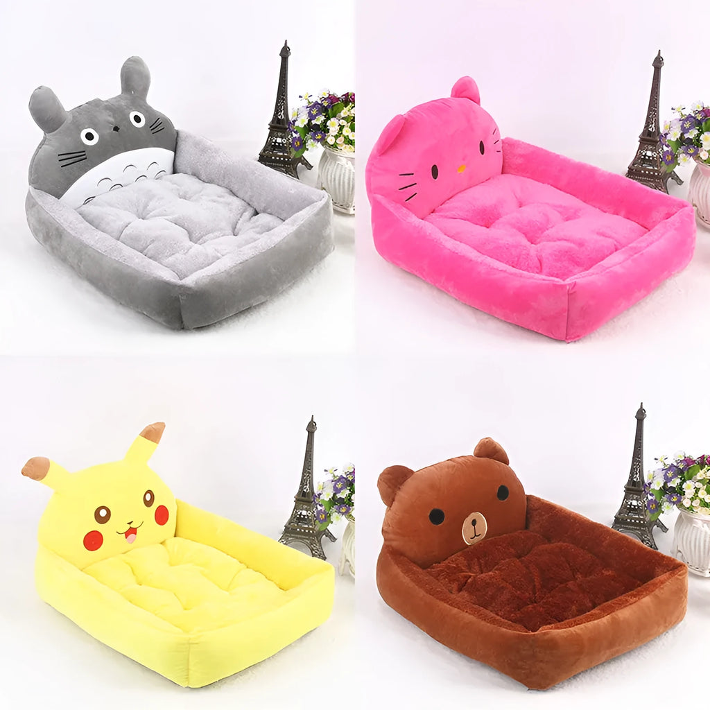A cartoon-style soft plush sofa bed for a small dog or cat, shown in a grey colour.