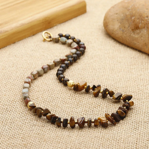 Tigereye stone geometric ball bracelet with bronze setting in brown colour