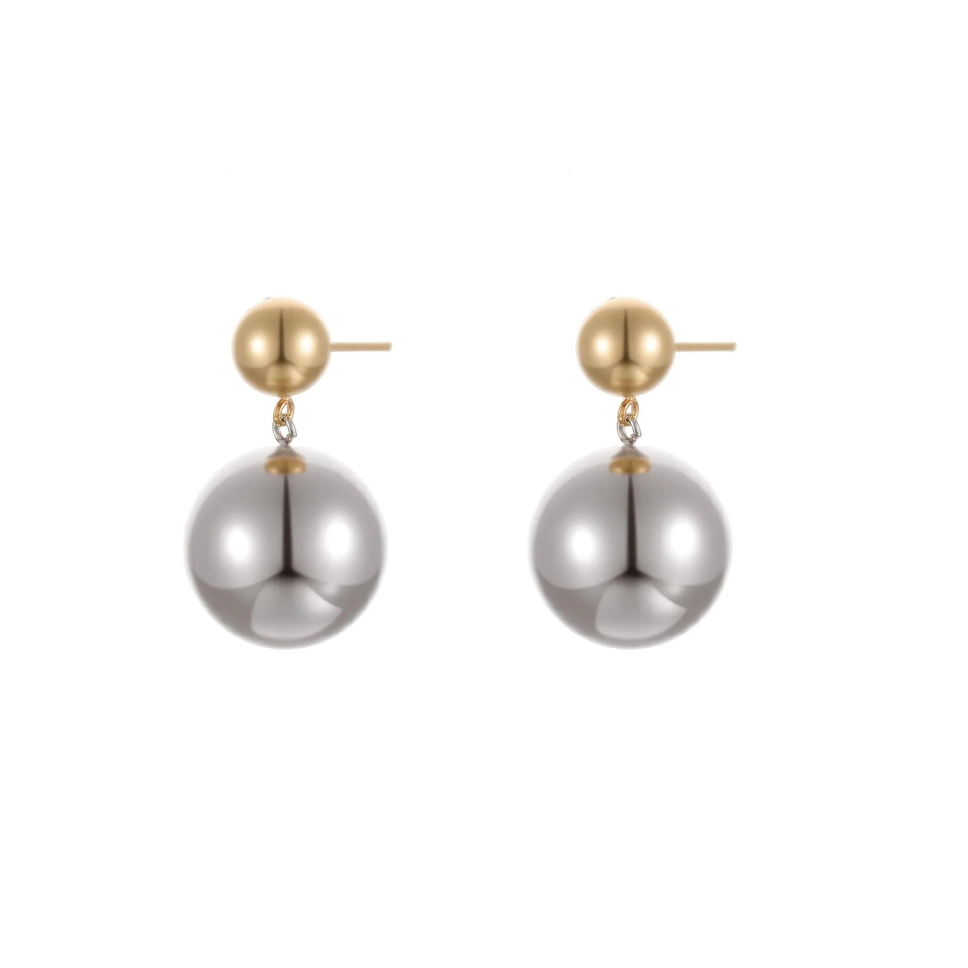 Gold-plated round bead colour-block ear studs with geometric design on stainless steel