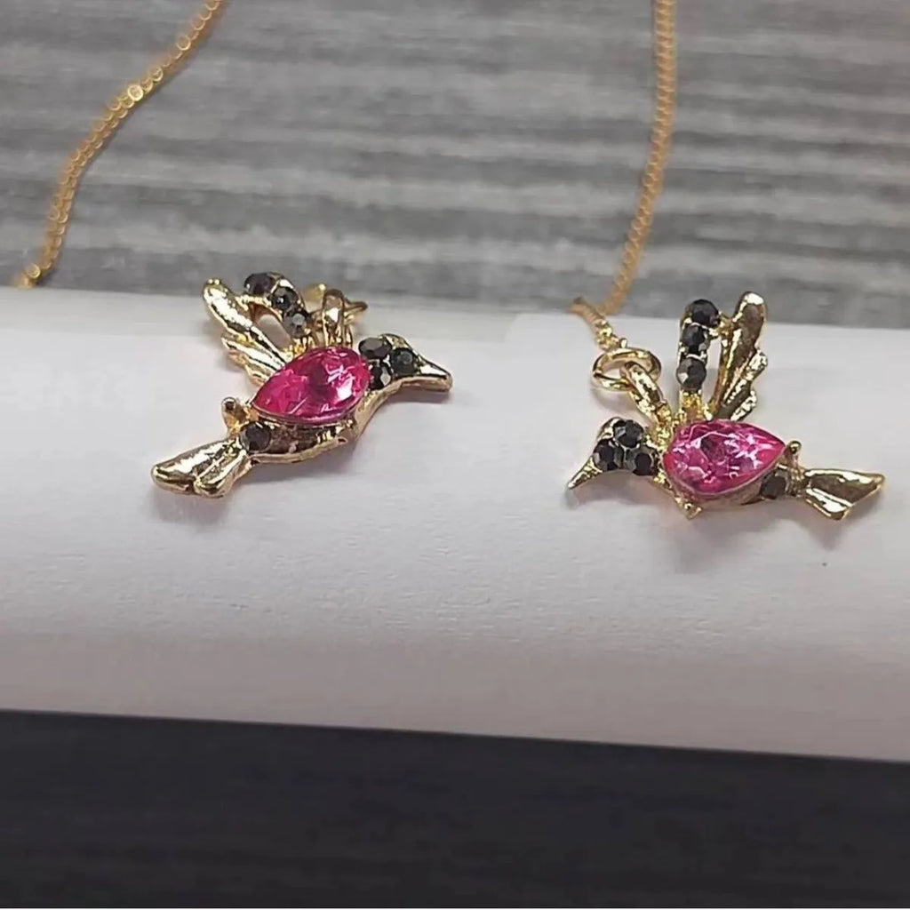 Personalised long drop earrings with bird charm and zirconium wing accents in electroplated colours