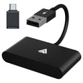 Car wired to wireless Android adapter in black and white colour variants for connecting phones to factory CARPLAY systems.