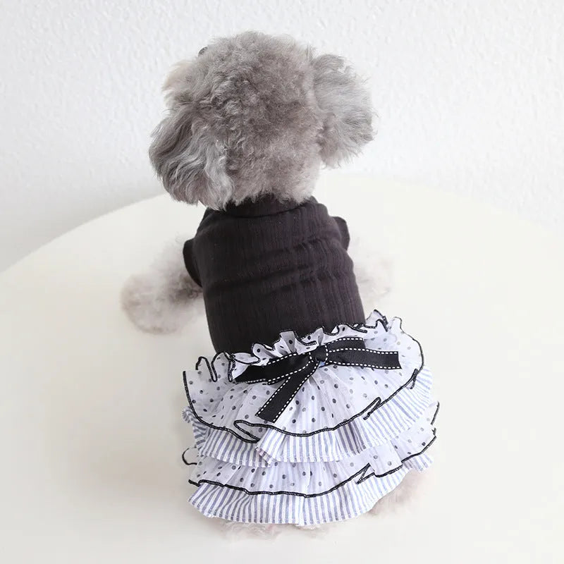 Polka dot lace princess style cake dress pet clothing for dogs and cats
