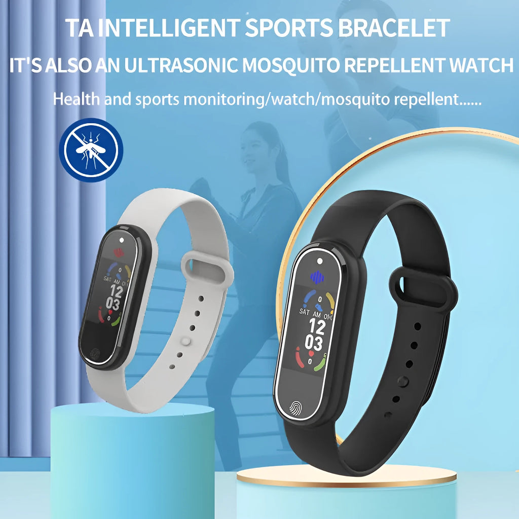 Black electronic mosquito repellent bracelet with USB charging port on wristband