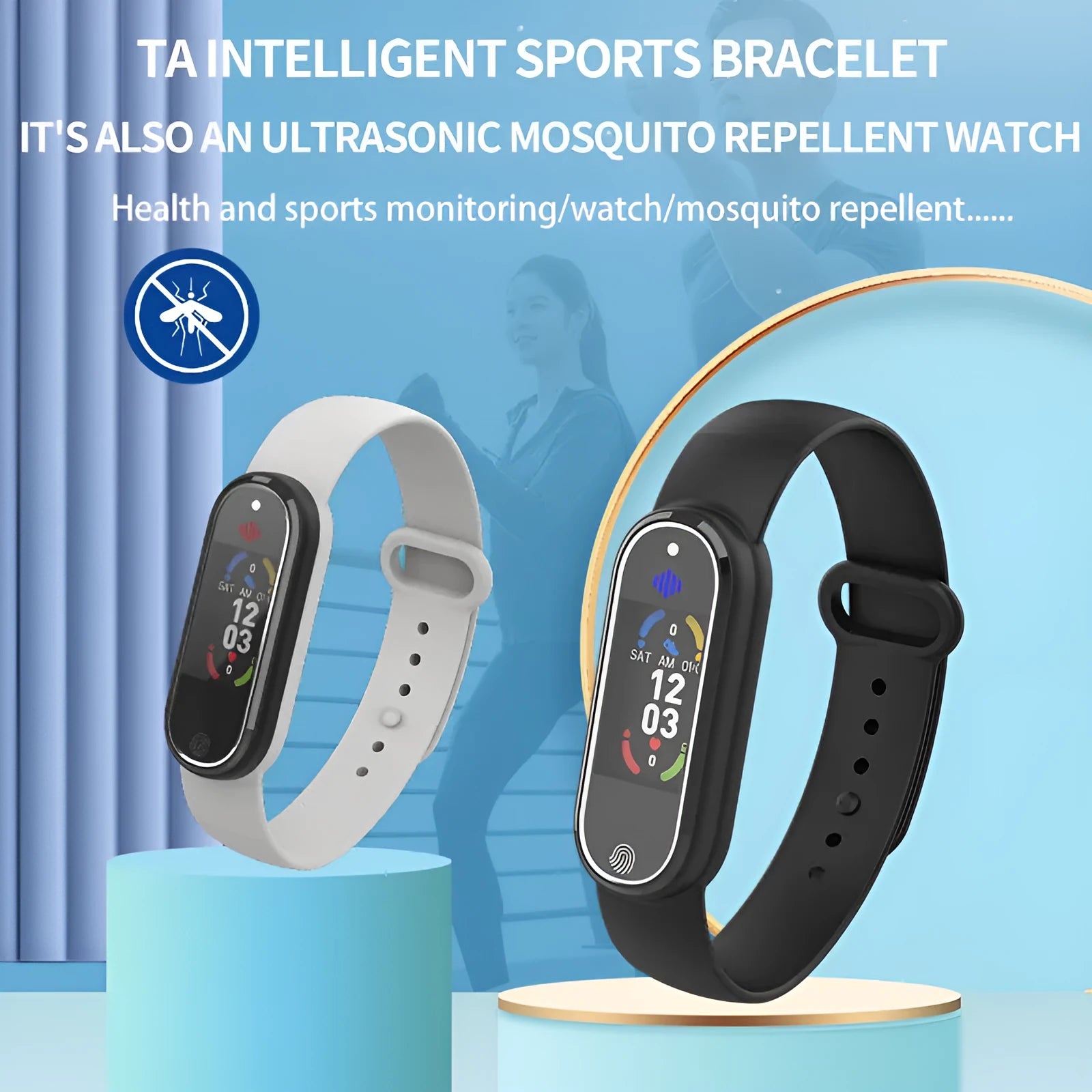 Black electronic mosquito repellent bracelet with USB charging port on wristband