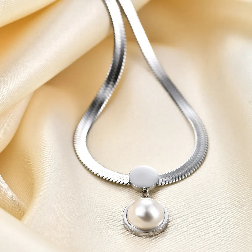 Fashion 8mm chain like flat snake blade necklace in titanium steel steel colour