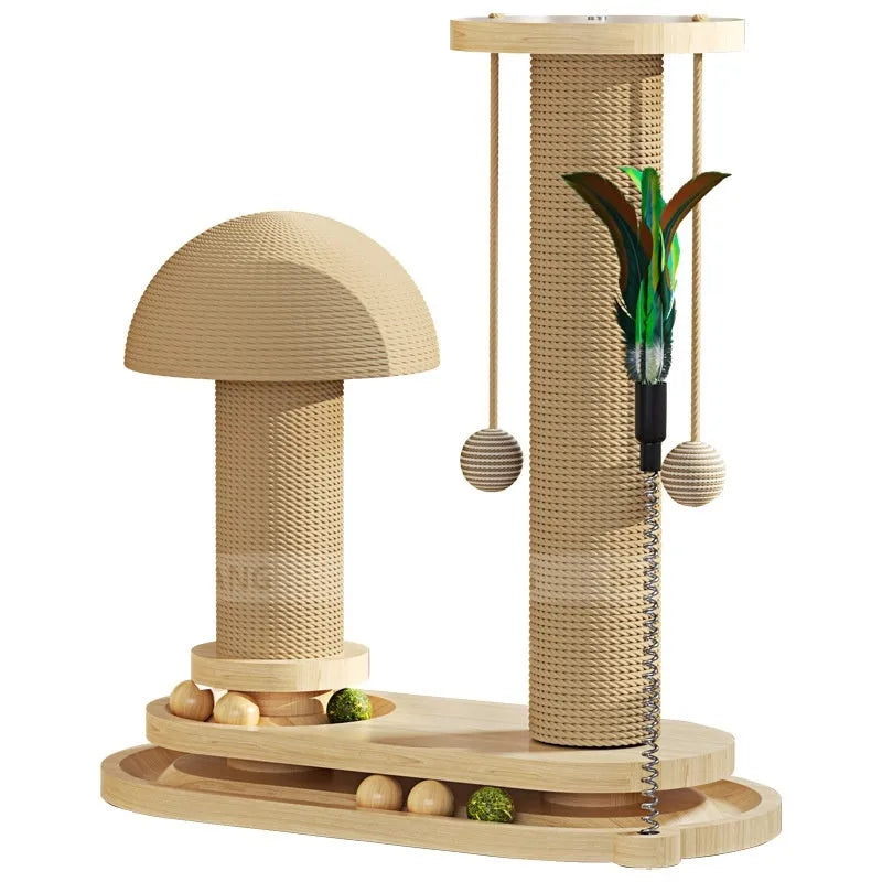 Solid wood cat turntable scratching post with interactive rotating platform
