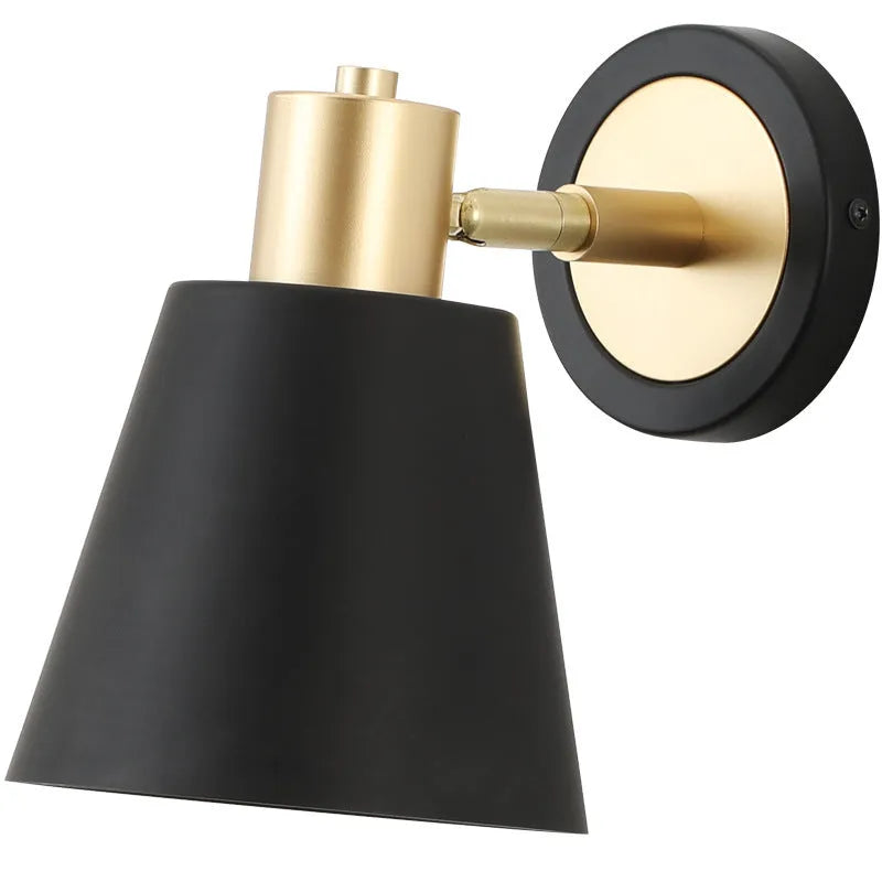 Nordic style iron wall lamp mounted on a wall, showcasing its solid construction and shade design.
