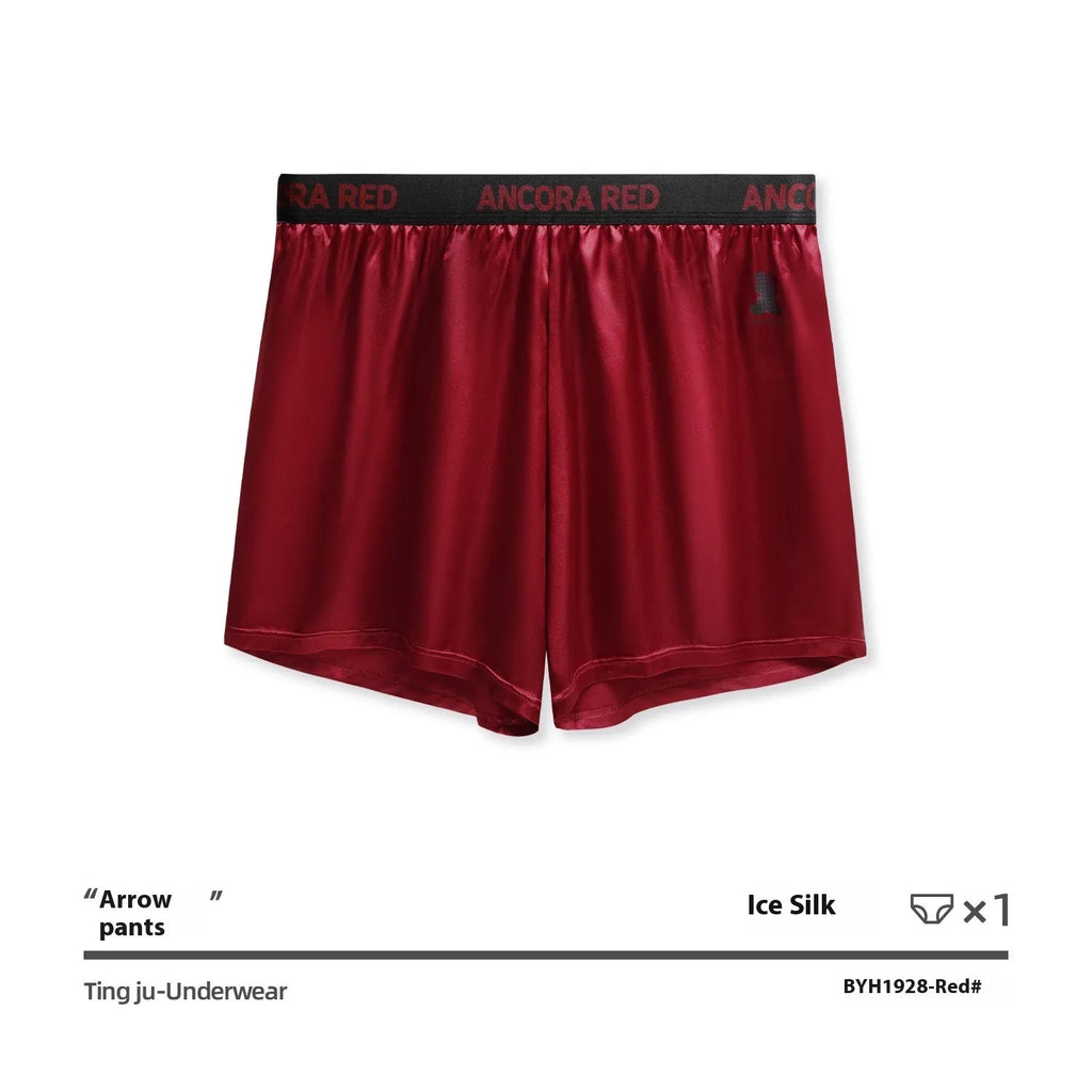 Solid colour men's boxer briefs in black, blue, brown, purple, red, and silver with mid waist design