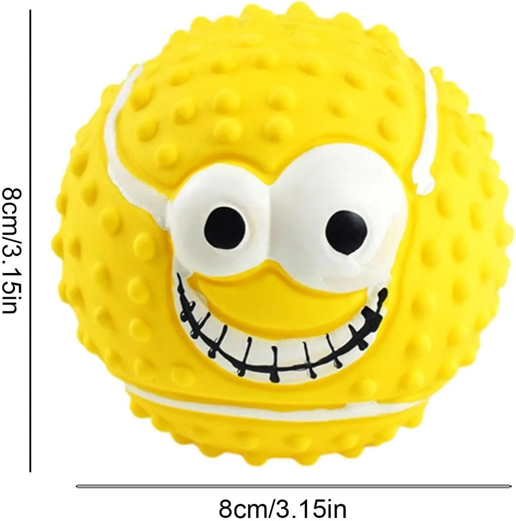 Green latex dog ball with smile face and squeaker for small dogs