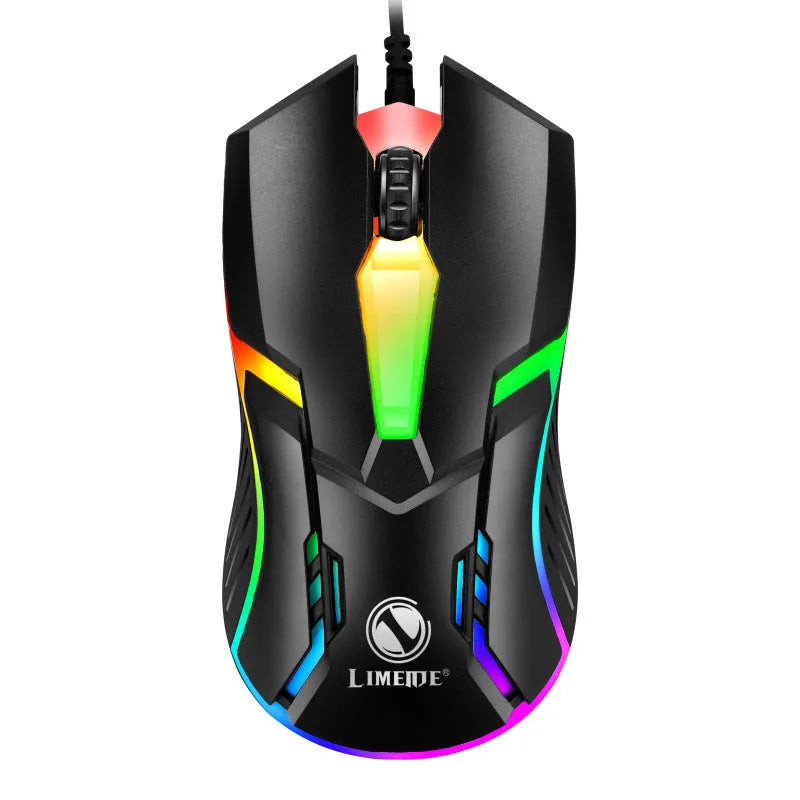 Wired USB gaming mouse with 1600 DPI and colourful breathing light effect in black colour