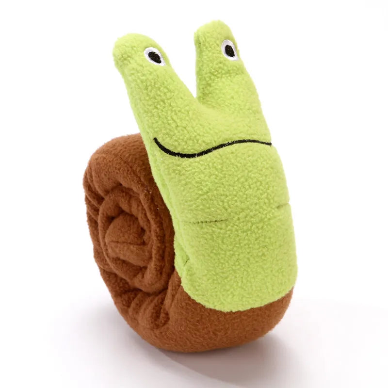 Interactive squeak and snuffle dog puzzle toy in frog, snail, or snake plush designs