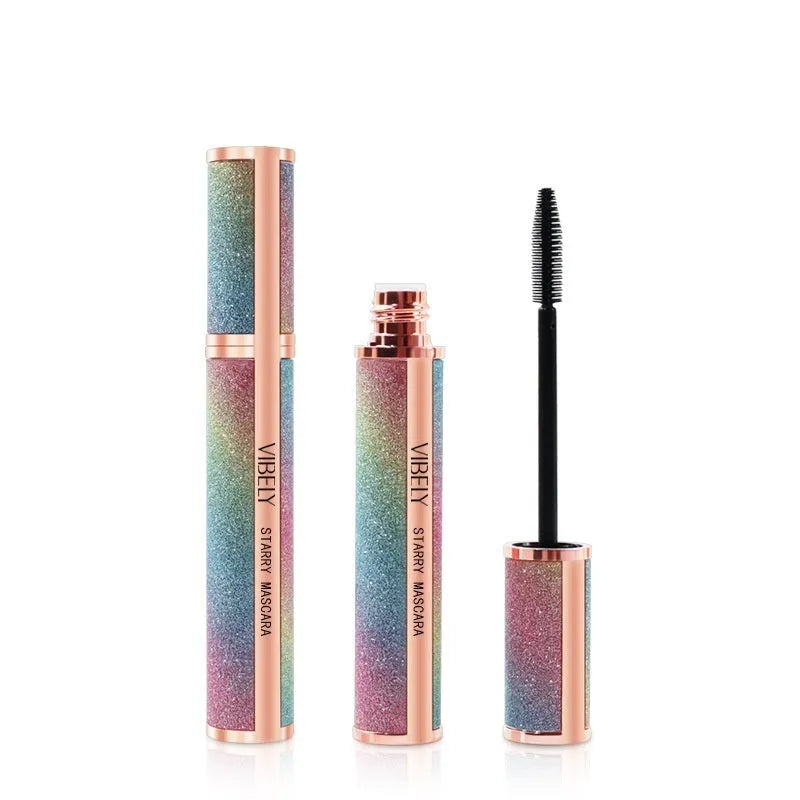 Black waterproof curling mascara tube with brush applicator in English packaging