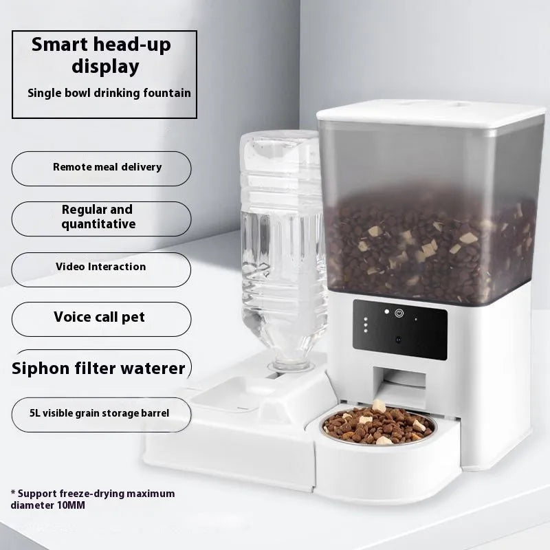 Smart pet feeder with stainless steel bowl and video monitoring camera