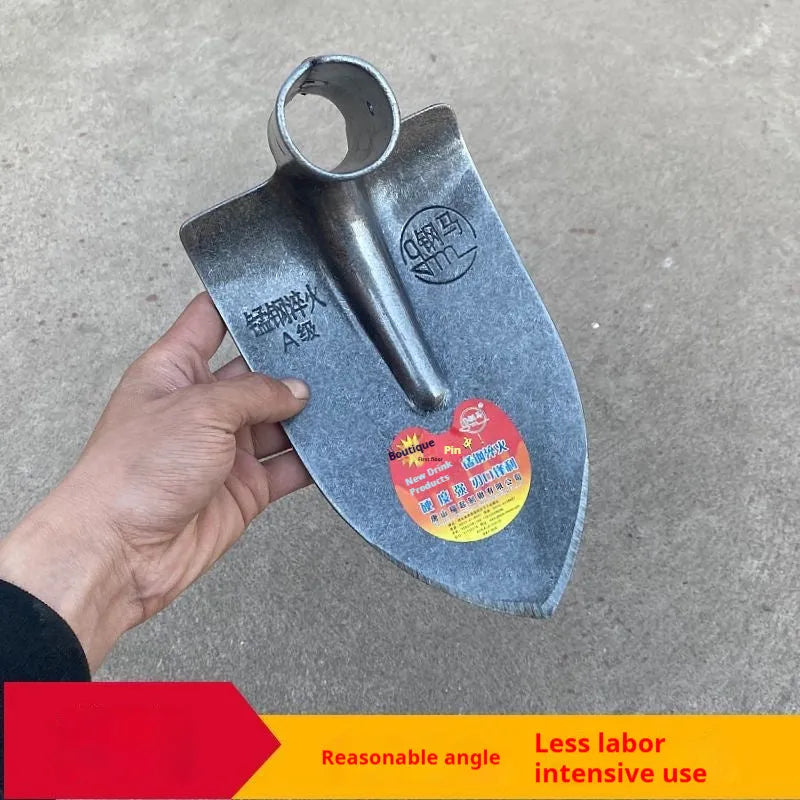 Agricultural pointed hoe tool with a flat steel blade and stainless steel shaft.