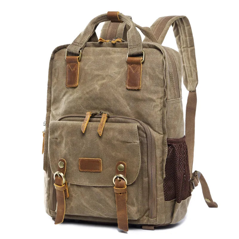 Canvas SLR digital backpack in khaki with waterproof and anti-seismic protection for home storage