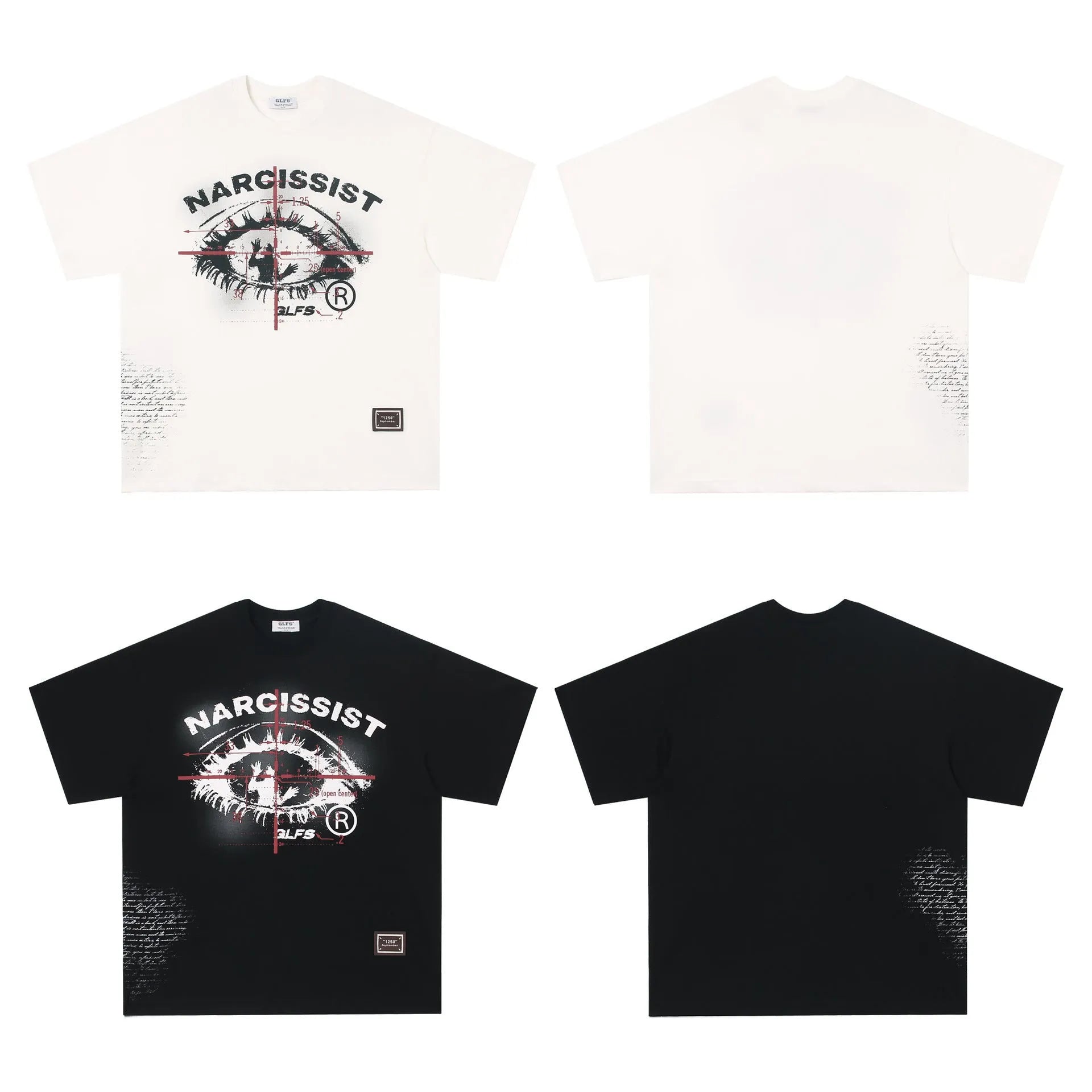 Pure cotton short sleeve t-shirt with American retro hip hop gothic letter pattern in black and white colours