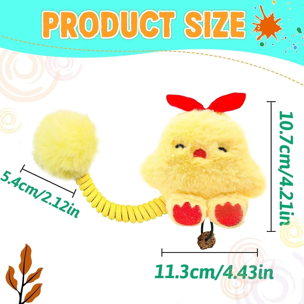 Set of interactive cat toys including a plush animal, silvervine fruit, a spring, and a fuzzy ball.